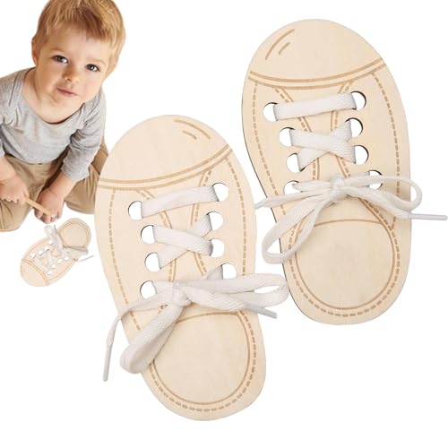 JINGLING Schuhspielzeug aus Holz, Trainingsspielzeug für Schuhe | Anziehspielzeug für Kleinkinder, Lernen des Schnürens von Holzschuhen, Lernspielzeug JINGLING Schuhspielzeug aus Holz, Trainingsspielzeug für Schuhe | Anziehspielzeug für Kleinkinder, Lernen des Schnürens von Holzschuhen, Lernspielzeug von JINGLING