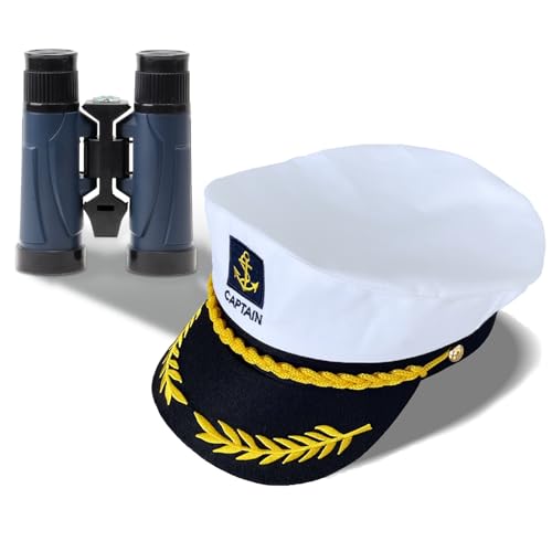 JINGTOPS Kapitänsmütze Matrosenmütze,Einstellbar Seemannsmütze Herren,Matrosen Kostüm Suit Mit Teleskop,Yacht Captain Hut Hawaii Hut Kapitänskostüm Fur Sommer Strandparty von JINGTOPS
