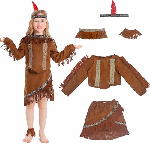 Karneval Kostüm Kinder Kostüm Mädchen Indianerin,Indianer Kostüm Kinder Mädchen Kostüme Fasching,Indianer Kostüm Mädchen Indianer Federn Kopfschmuck Für Karneval Faschingskostüme Kinder Mädchen , (M) von JINGTOPS