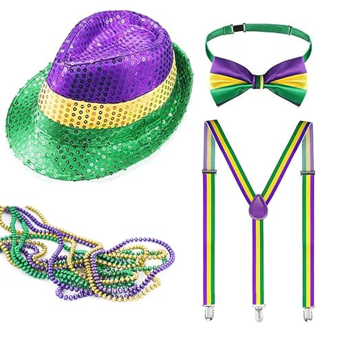 JINGTOPS Karneval Partygeschenke,Party Fliege Karnevalshut Set, Disco Kostüm Zubehör Set, Lila Gold Grün Karneval, Karneval Partyzubehör für Geburtstags Karnevalspartys, Cocktailpartys, Mottopartys ​ von JINGTOPS