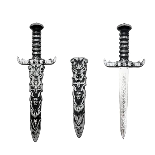 JINJUMEI 2 Stück Dolch Kunststoff, Piratensäbel Requisite Falsches Schwert, Dolch Spielzeugschwert Antiker Silberner Nicht Scharf Gefälschtes Messer, Piratenschwert für Piratenkostüm Zubehör von JINJUMEI