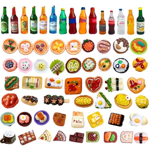 JINJUMEI 80 Stücke Mini-Lebensmittelspielzeug für Kinder, 60 Stücke Essen und 20 Stücke Trinkflaschen in Einem Zufälligen Niedlichen, Miniatur Zubehör Geeignet für die Dekoration von Mini-Küchen JINJUMEI 80 Stücke Mini-Lebensmittelspielzeug für Kinder, 60 Stücke Essen und 20 Stücke Trinkflaschen in Einem Zufälligen Niedlichen, Miniatur Zubehör Geeignet für die Dekoration von Mini-Küchen von JINJUMEI