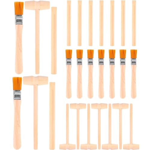 JINJUMEI 9 Sets Holz-Grabwerkzeuge Für Kinder, Kleiner Pinsel Meißelhammer, Holz-Grabhammer Und Meißelpinsel-Set, Edelsteine Archäologisches Ausgrabungswerkzeug Kinder, Meißelhammer Lernspielzeug von JINJUMEI