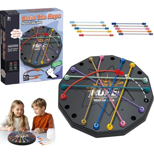 JINJUMEI Brainy Knots Rope Challenge Spiel Logik Puzzle Untangling Strategie Brettspiel Buntes Twisted Tangler Rope Sortier-Puzzlespiel für Kinder ab 3 Jahren Geschicklichkeitsspiel von JINJUMEI