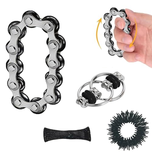 JINJUMEI Fahrrad Kette Dekompression Flippy Chain Spielzeug Set, Stressabbau Eisenring Schlüsselanhänger Finger Spinning Spielzeug, Squeeze Spielzeug Antistress, Zum Abbau von Spannungen und Stress JINJUMEI Fahrrad Kette Dekompression Flippy Chain Spielzeug Set, Stressabbau Eisenring Schlüsselanhänger Finger Spinning Spielzeug, Squeeze Spielzeug Antistress, Zum Abbau von Spannungen und Stress von JINJUMEI