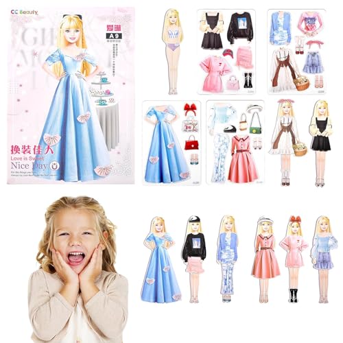 JINJUMEI Magnetische Papierpuppen, Anziehpuppen-Spielset, Magnetisches Papierpuppen-Set,Magnetpapierpuppe und Kostüme, Magnetische Prinzessinnen-Anziehpuppe Aus Papier für Mädchen von JINJUMEI