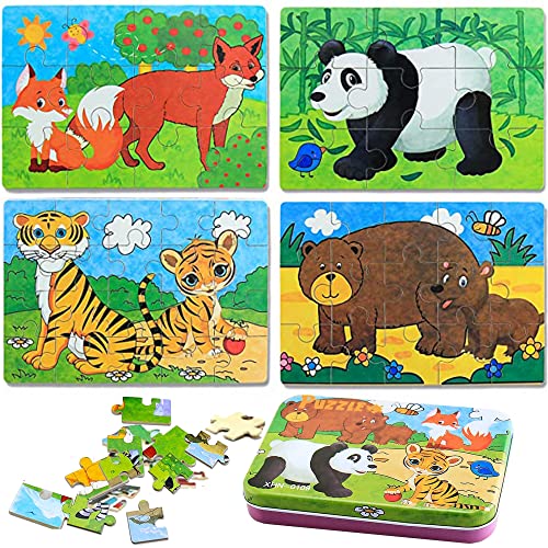 Puzzle-Spielzeug aus Holz für Kinder, 4-teiliges Puzzle-Spielzeug, Montessori-Puzzle, Kinder, 2 3 4 Jahre, Tierspielzeug aus Holz, Lernspielzeug, perfekt für Jungen und Mädchen ab 2 Jahren von JINLAIYUN