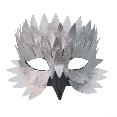 JINSBON Leichte Filz-Halbgesichtsmaske mit Vogelschnabel-Feder-Design, für Halloween-Kostümpartys und Maskenbälle, verstellbare Passform für Komfort (Silber) von JINSBON