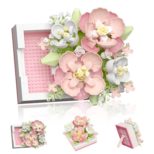 JINXIAN 1 Pcs Konservierte Hibiskusblüte Klemmbausteine 494 Stück Mini Bausteine Botanisches Set Blume Botanische Ziegel Spielzeug für Wohnkultur Oder Geschenkbox (Rosa) von JINXIAN