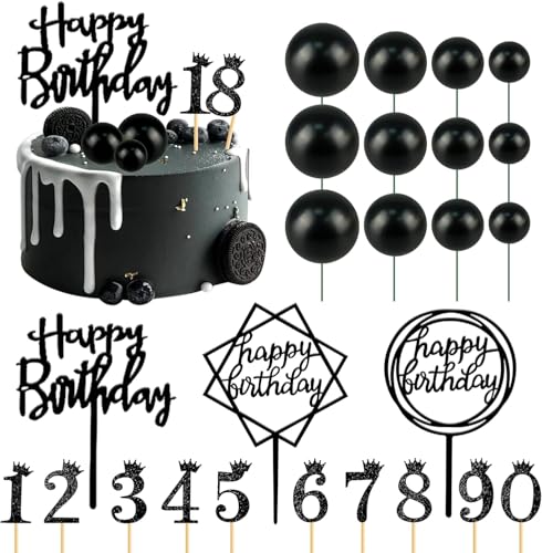 25 Stück Happy Birthday Tortendeko, Glitter Cake Topper Geburtstag Schwarz, mit Tortendeko Kugeln und 0-9 Zahlen Topper, Tortenstecker Geburtstag für Geburtstag Party, Hochzeit 25 Stück Happy Birthday Tortendeko, Glitter Cake Topper Geburtstag Schwarz, mit Tortendeko Kugeln und 0-9 Zahlen Topper, Tortenstecker Geburtstag für Geburtstag Party, Hochzeit von JIOLINK