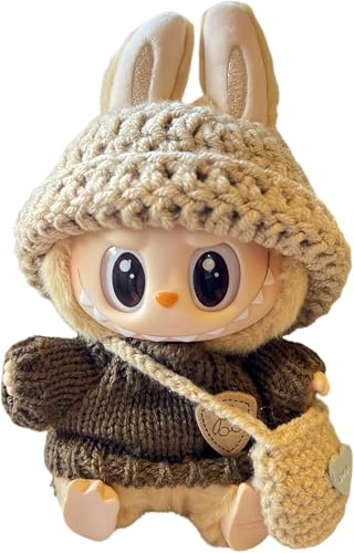 Bekleidung für Labubu 3 Stück Set 17cm Puppe Kleidung DIY Outfit für Labubus Puppen Braungrauer Pullover Zubehör Geeignet für Sammler, Kindergeschenke von JIOLINK