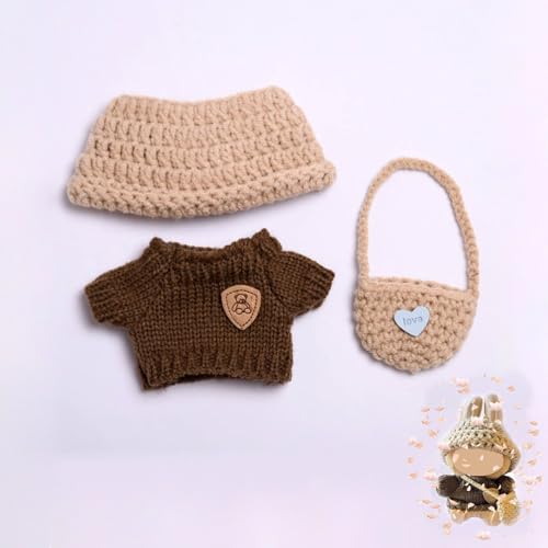 Bekleidung für Labubu 3 Stück Set 17cm Puppe Kleidung DIY Outfit für Labubus Puppen Braungrauer Pullover Zubehör Geeignet für Sammler, Kindergeschenke von JIOLINK