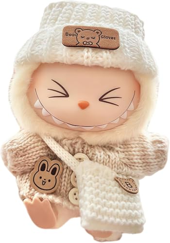 Bekleidung für Labubu 3 Stück Set 17cm Puppe Kleidung DIY Outfit für Labubus Puppen Cremeweißer Pullover Zubehör Geeignet für Sammler, Kindergeschenke von JIOLINK
