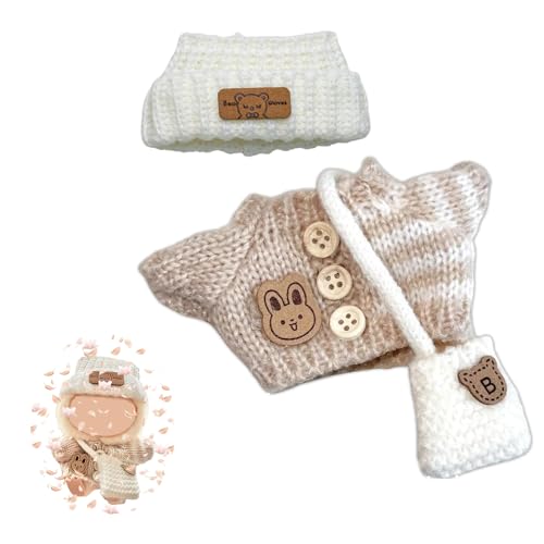 Bekleidung für Labubu 3 Stück Set 17cm Puppe Kleidung DIY Outfit für Labubus Puppen Cremeweißer Pullover Zubehör Geeignet für Sammler, Kindergeschenke von JIOLINK