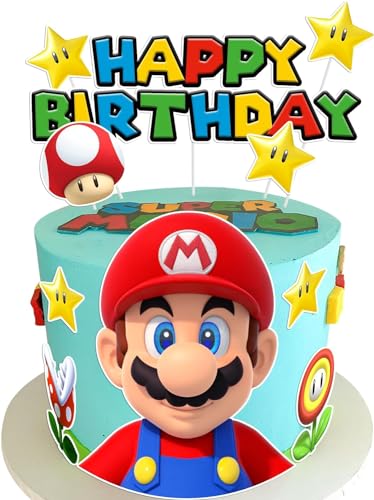 Cartoon Cake Topper, 10 Stück Cartoon Geburtstag Tortendeko, Bunte Muffin Topper, Happy Birthday Kuchendeko, Cartoon Thema Geburtstag Party Dekoration für Kindergeburtstag, Baby Shower (Rot) von JIOLINK
