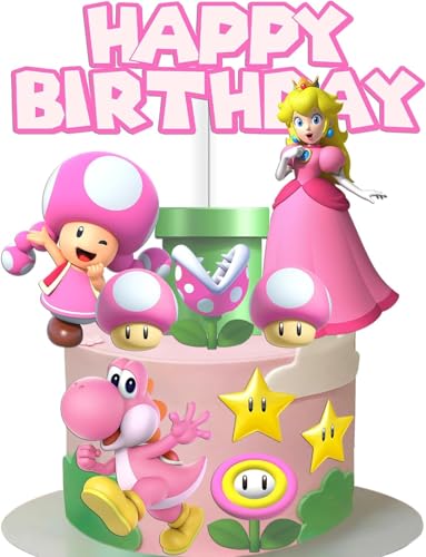 Cartoon Cake Topper, 14 Stück Cartoon Geburtstag Tortendeko, Bunte Muffin Topper, Happy Birthday Kuchendeko, Cartoon Thema Geburtstag Party Dekoration für Kindergeburtstag, Baby Shower (Rosa) von JIOLINK