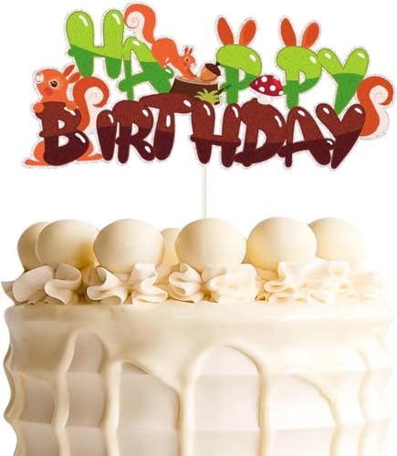 Tortendeko Tiere, 1 Stück Eichhörnchen Happy Birthday Cake Topper Waldtiere Geburtstag Tortendekoration für Kinder Geburtstag Party, Baby Shower Dschungel Thema Party Dekoration von JIOLINK