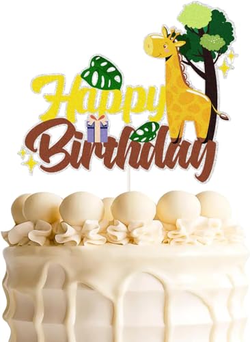 Tortendeko Tiere, 1 Stück Giraffen Happy Birthday Cake Topper Waldtiere Geburtstag Tortendekoration für Kinder Geburtstag Party, Baby Shower Dschungel Thema Party Dekoration (Giraffe) von JIOLINK