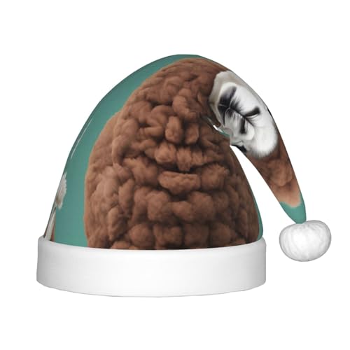 JIPOFD Alpaka-Lama-Weihnachtsmannmütze, Weihnachtsmütze, Uni, weich und bequem, verdickte Weihnachtsmütze von JIPOFD