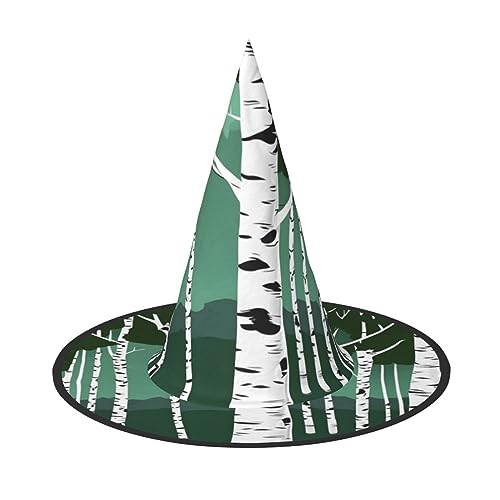 JIPOFD Birken Bäume Halloween Hexen Kostüm Zubehör Spitzkappe Hexenhut Faltbare Halloween Hüte 2 Stück von JIPOFD