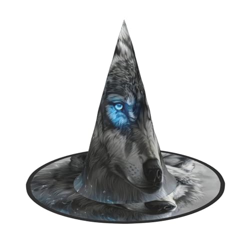 JIPOFD Blaue Augen Wolf Halloween Hexe Kostüm Zubehör Spitzkappe Hexenhut Faltbare Halloween Hüte 2 Stück JIPOFD Blaue Augen Wolf Halloween Hexe Kostüm Zubehör Spitzkappe Hexenhut Faltbare Halloween Hüte 2 Stück von JIPOFD