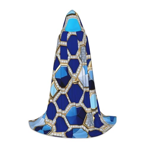 JIPOFD Blauer Hexagon- und Diamant-Umhang mit Kapuze, langer Umhang für Halloween-Umhang, Kostüme, Kapuzenumhang, Maskerade, Kostüm von JIPOFD