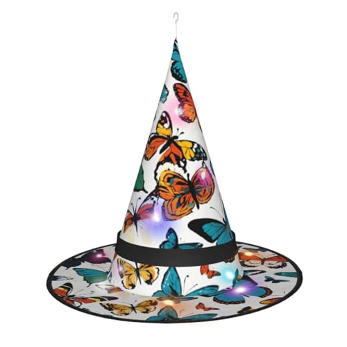 JIPOFD Bunte Schmetterlings-Hexenhüte für Damen, für Halloween, Party, Maskerade, Cosplay, Kostüm, Zubehör und den täglichen Urlaub von JIPOFD