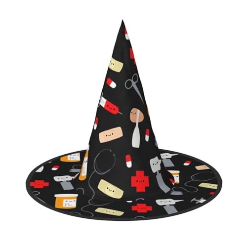 JIPOFD Cartoon Medizin Muster Halloween Hexe Kostüm Zubehör Spitzkappe Hexenhut Faltbare Halloween Hüte 2 Stück von JIPOFD
