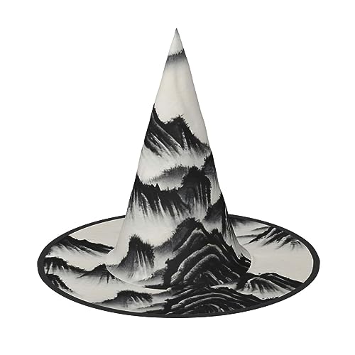 JIPOFD Chinesische Landschaftsmalerei, Halloween-Hexenkostüm, Zubehör, Spitzkappe, Hexenhut, faltbar, Halloween-Hüte, 2 Stück von JIPOFD