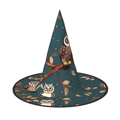 JIPOFD Eulen auf Baumzweigen Halloween Hexenkostüm Zubehör Spitzkappe Hexenhut Faltbare Halloween Hüte 2 Stück JIPOFD Eulen auf Baumzweigen Halloween Hexenkostüm Zubehör Spitzkappe Hexenhut Faltbare Halloween Hüte 2 Stück von JIPOFD