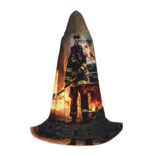 JIPOFD Feuerwehrmann Feuerwehrmann Flamme Kapuzenumhang langer Umhang für Halloween Umhang Kostüme Kapuzenumhang Maskerade Kostüm von JIPOFD
