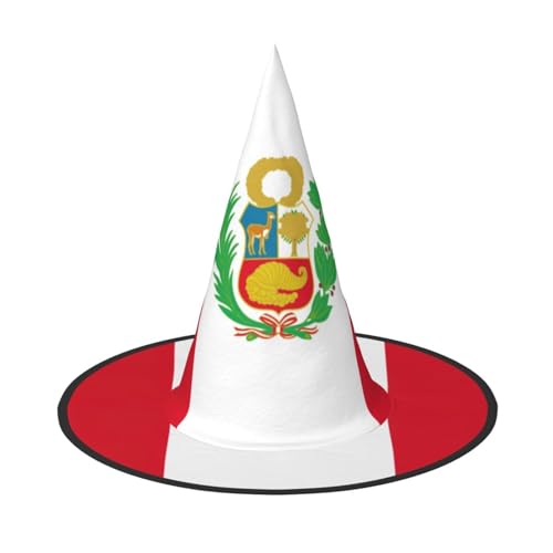 JIPOFD Flagge von Peru Halloween Hexenkostüm Zubehör Spitzkappe Hexenhut Faltbare Halloween Hüte 2 Stück von JIPOFD