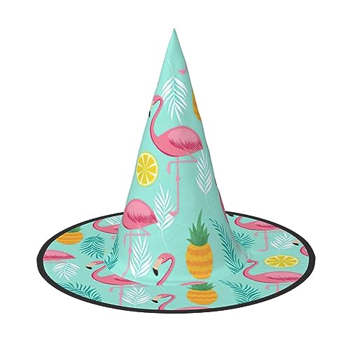 JIPOFD Flamingo Halloween Hexenkostüm Zubehör Spitzkappe Hexenhut Faltbare Halloween Hüte 2 Stück von JIPOFD