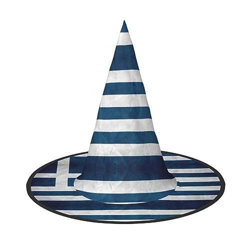 JIPOFD Griechische Flagge, Halloween-Hexenkostüm, Zubehör, Spitzkappe, Hexenhut, faltbar, Halloween-Hüte, 2 Stück von JIPOFD