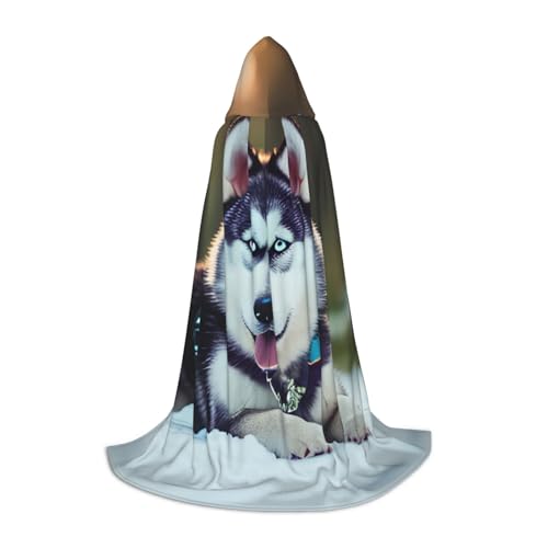 JIPOFD Husky Hundeumhang mit Kapuze, langer Umhang für Halloween, Kostüme, Kapuzenumhang, Maskerade, Kostüm von JIPOFD