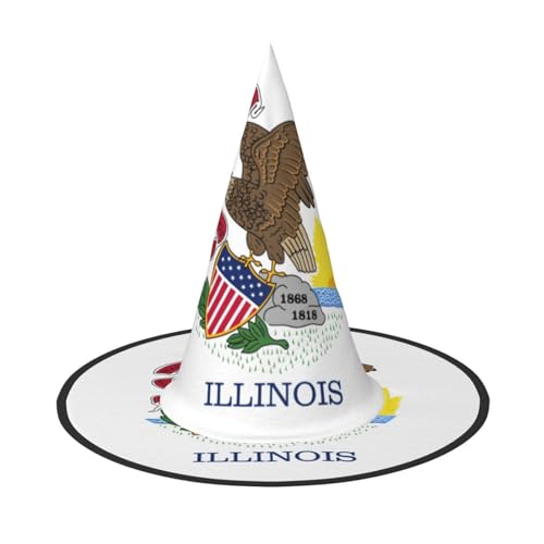 JIPOFD Illinois Staatsflagge Halloween Hexenkostüm Zubehör Spitzkappe Hexenhut Faltbare Halloween Hüte 2 Stück von JIPOFD