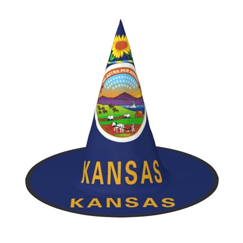 JIPOFD Kansas Staatsflagge Halloween Hexenkostüm Zubehör Spitzkappe Hexenhut Faltbare Halloween Hüte 2 Stück JIPOFD Kansas Staatsflagge Halloween Hexenkostüm Zubehör Spitzkappe Hexenhut Faltbare Halloween Hüte 2 Stück von JIPOFD