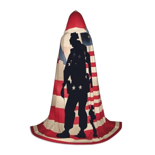 JIPOFD Langer Kapuzenumhang, Halloween-Kostüm, US-Soldatenkostüm, Patriotischer Gedenktag von JIPOFD