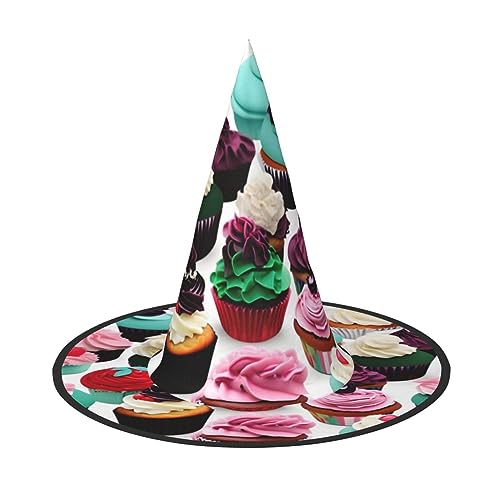 JIPOFD Leckere Cupcakes Halloween Hexenkostüm Zubehör Spitzkappe Hexenhut Faltbare Halloween Hüte 2 Stück von JIPOFD