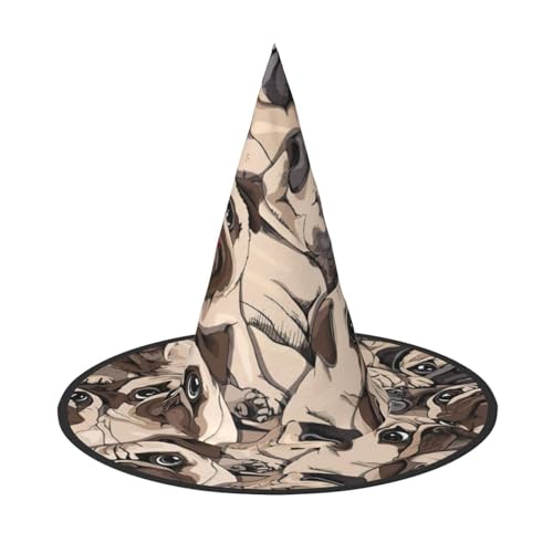 JIPOFD Lustiges Mops-Muster Halloween Hexenkostüm Zubehör Spitzkappe Hexenhut Faltbare Halloween Hüte 2 Stück JIPOFD Lustiges Mops-Muster Halloween Hexenkostüm Zubehör Spitzkappe Hexenhut Faltbare Halloween Hüte 2 Stück von JIPOFD
