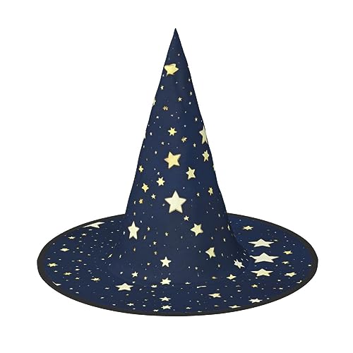 JIPOFD Marineblau Himmel und Stern Halloween Hexenkostüm Zubehör Spitzkappe Hexenhut Faltbare Halloween Hüte 2 Stück von JIPOFD