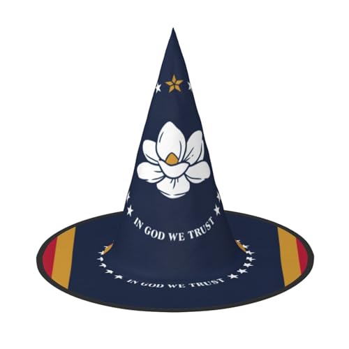 JIPOFD Mississippi Staatsflagge Halloween Hexenkostüm Zubehör Spitzkappe Hexenhut Faltbare Halloween Hüte 2 Stück von JIPOFD