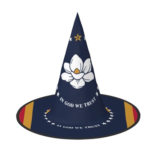 JIPOFD Mississippi Staatsflagge Halloween Hexenkostüm Zubehör Spitzkappe Hexenhut Faltbare Halloween Hüte 2 Stück von JIPOFD