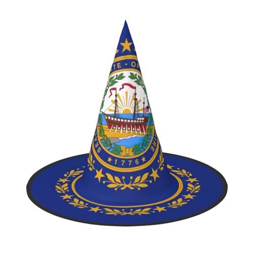 JIPOFD New Hampshire Staatsflagge Halloween Hexenkostüm Zubehör Spitzkappe Hexenhut Faltbare Halloween Hüte 2 Stück von JIPOFD