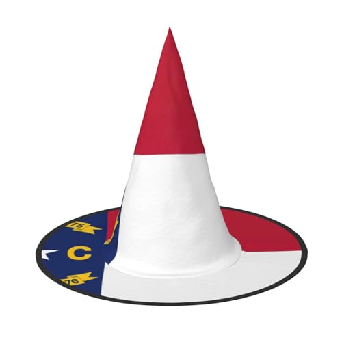 JIPOFD North Carolina Staatsflagge Halloween Hexenkostüm Zubehör Spitzkappe Hexenhut Faltbare Halloween Hüte 2 Stück von JIPOFD