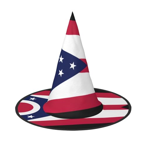 JIPOFD Ohio Staatsflagge Halloween Hexenkostüm Zubehör Spitzkappe Hexenhut Faltbare Halloween Hüte 2 Stück von JIPOFD