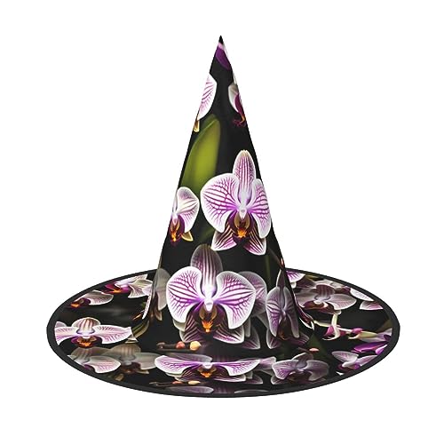 JIPOFD Orchideen Halloween Hexenkostüm Zubehör Spitzkappe Hexenhut Faltbare Halloween Hüte 2 Stück von JIPOFD