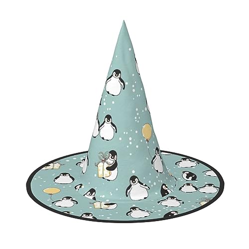 JIPOFD Pinguin Ballon Schneeflocke Halloween Hexenkostüm Zubehör Spitzkappe Hexenhut Faltbare Halloween Hüte 2 Stück von JIPOFD