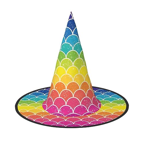 JIPOFD Regenbogen Fischschuppen Halloween Hexenkostüm Zubehör Spitzkappe Hexenhut Faltbare Halloween Hüte 2 Stück von JIPOFD