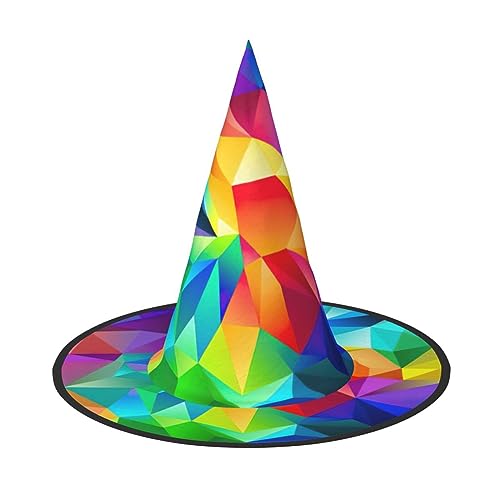 JIPOFD Regenbogen Geometrische Halloween Hexe Kostüm Zubehör Spitzkappe Hexenhut Faltbare Halloween Hüte 2 Stück von JIPOFD